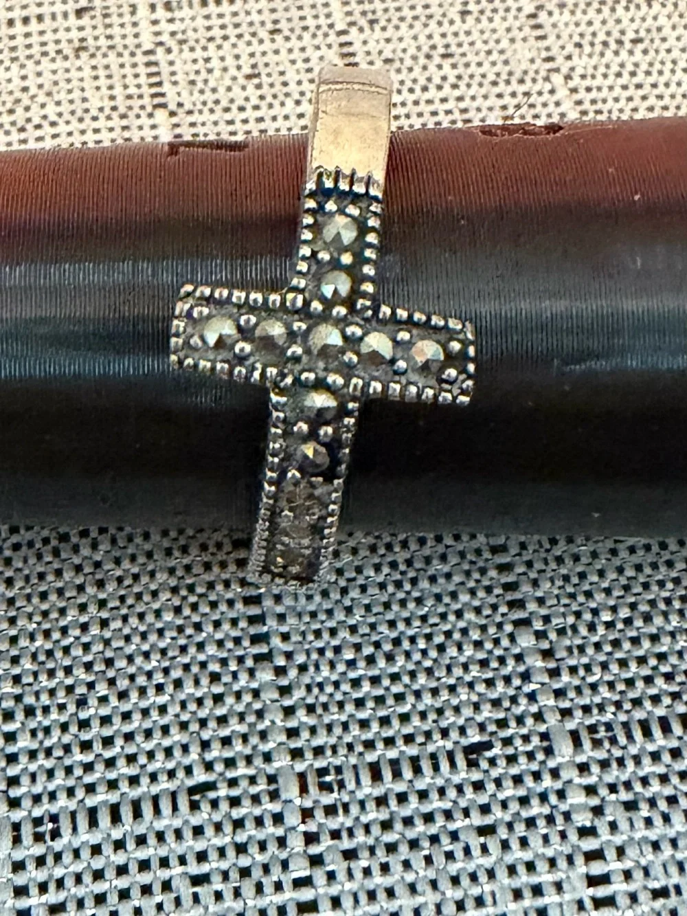 Sterling Silver Cross Ring with Marcasite Accent - Silver